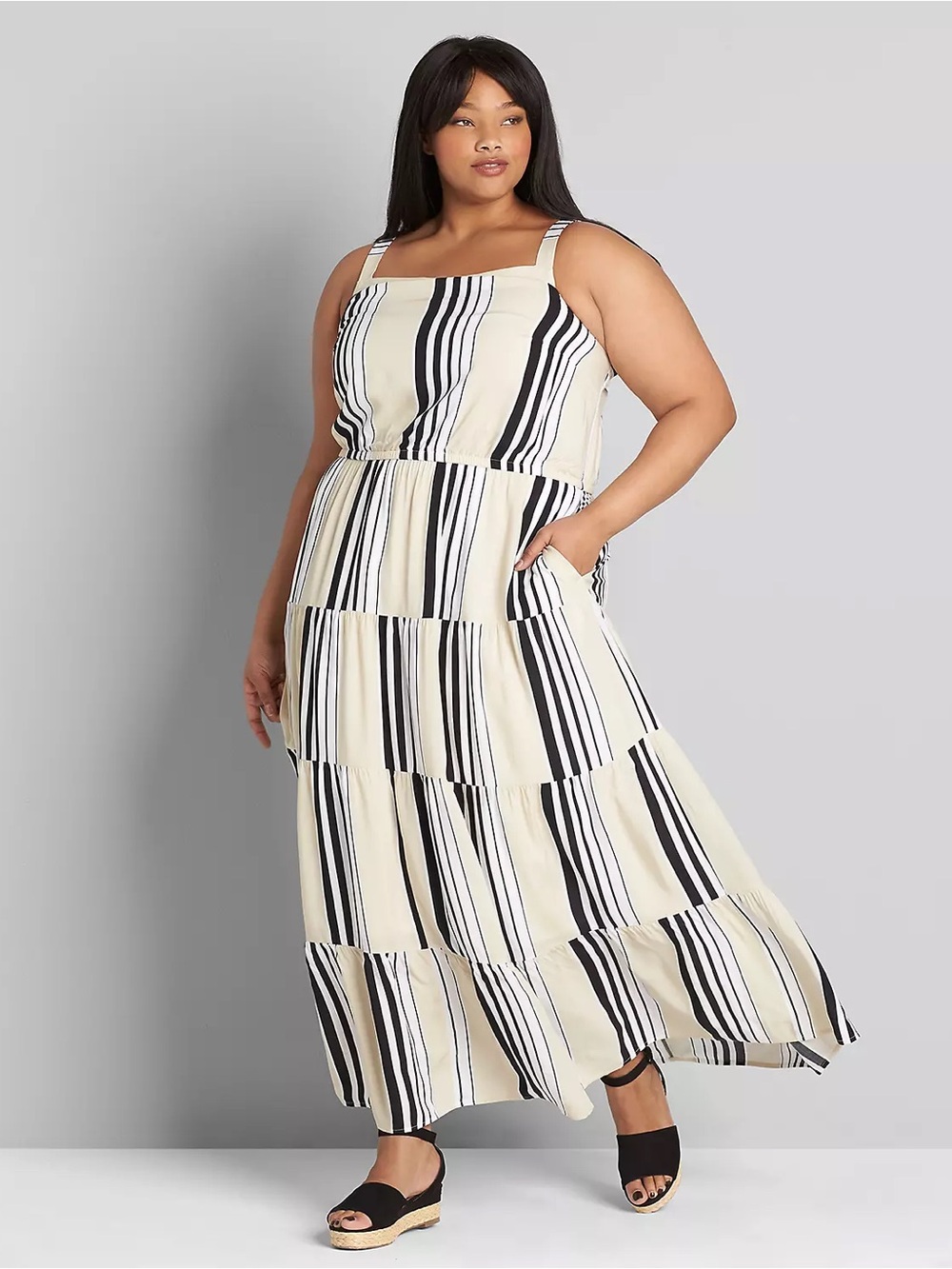 NWT Lane Bryant Cream Tiered Stripe Maxi Dress